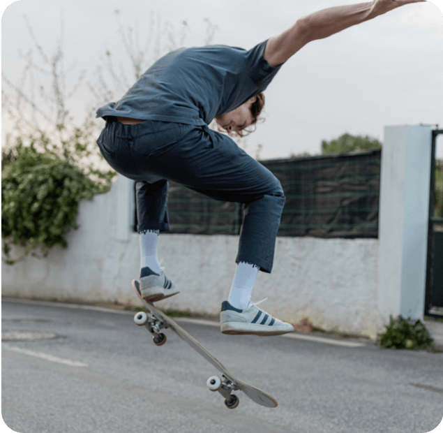 A Gitpod team member skateboarding.