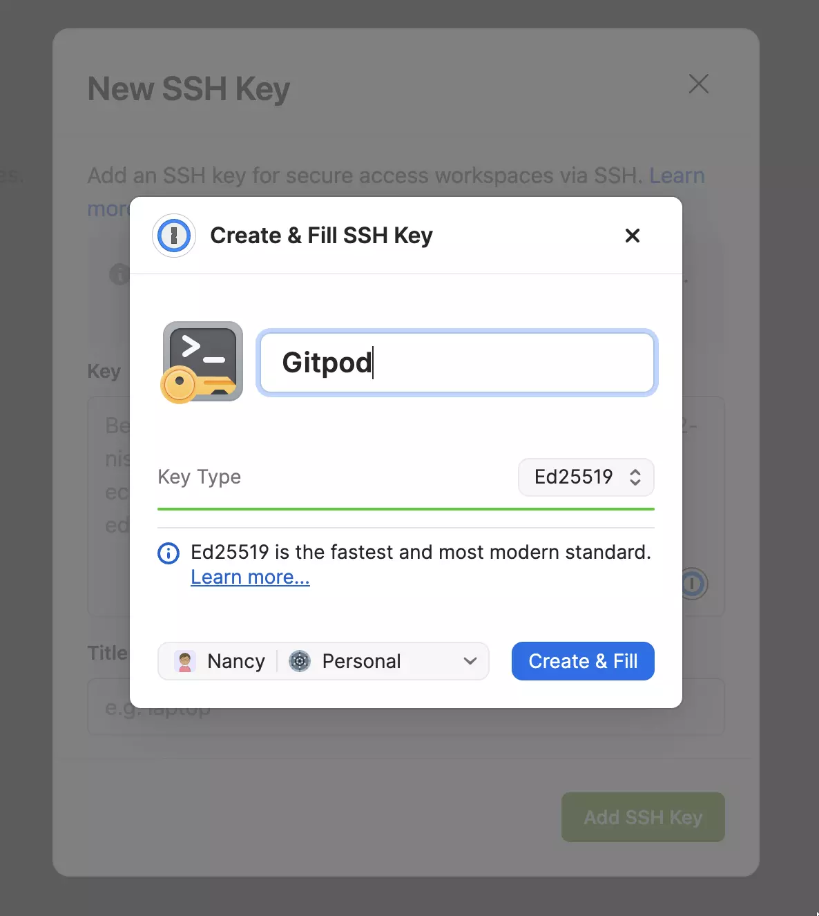 1Password Autocompleting SSH Key