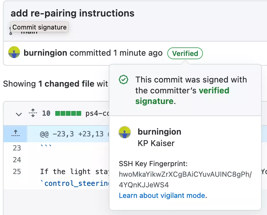 Verified commit on Github