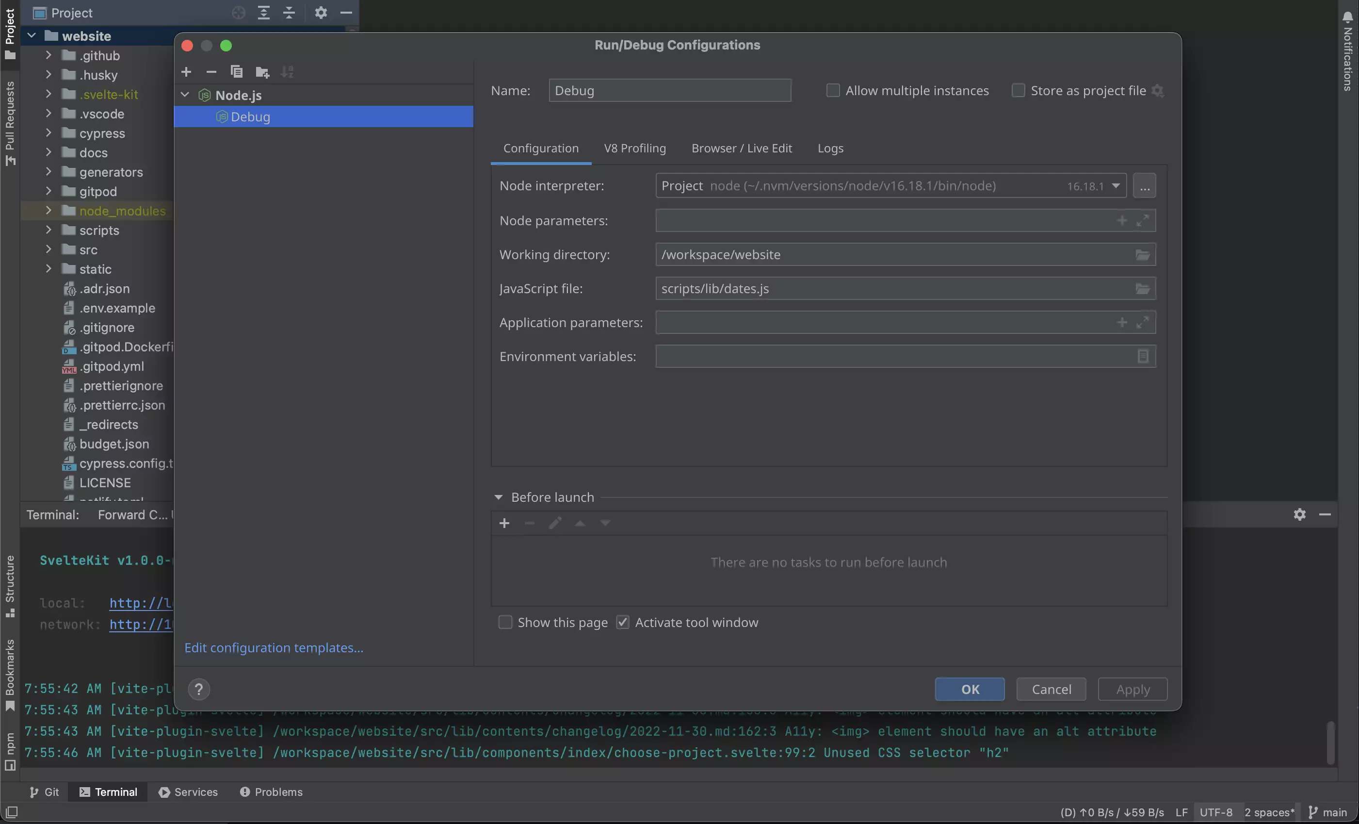 Debugger Option in Gitpod WebStorm