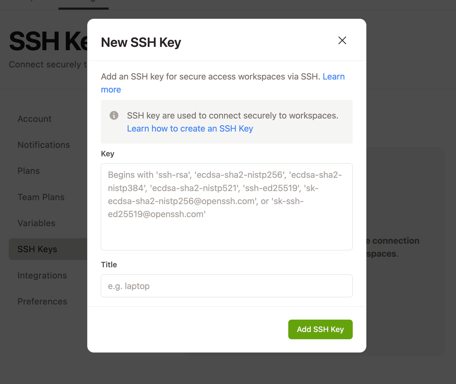 Adding an SSH Key to Gitpod