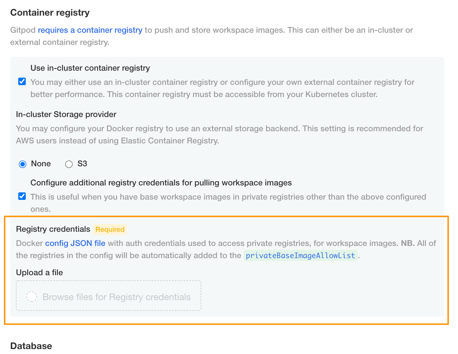 registry credentials UI