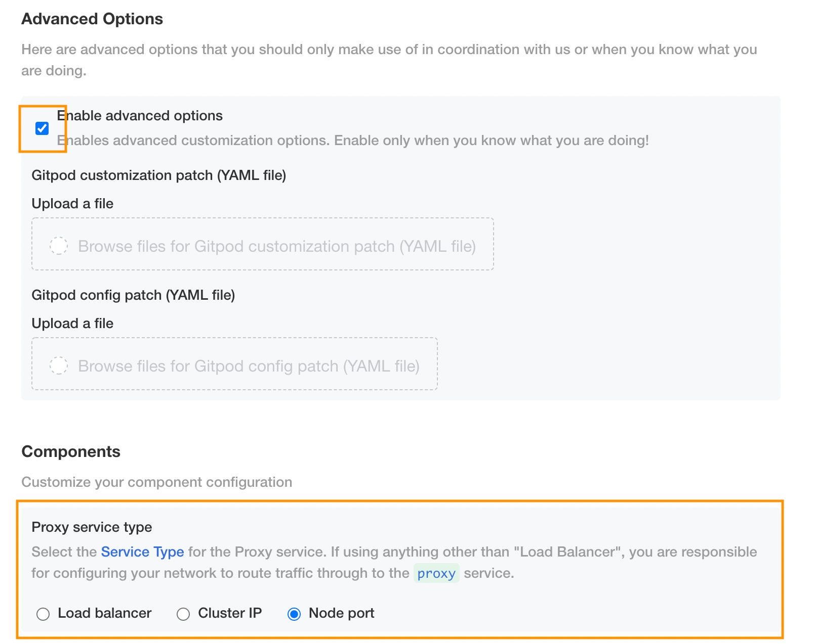 proxy service type UI