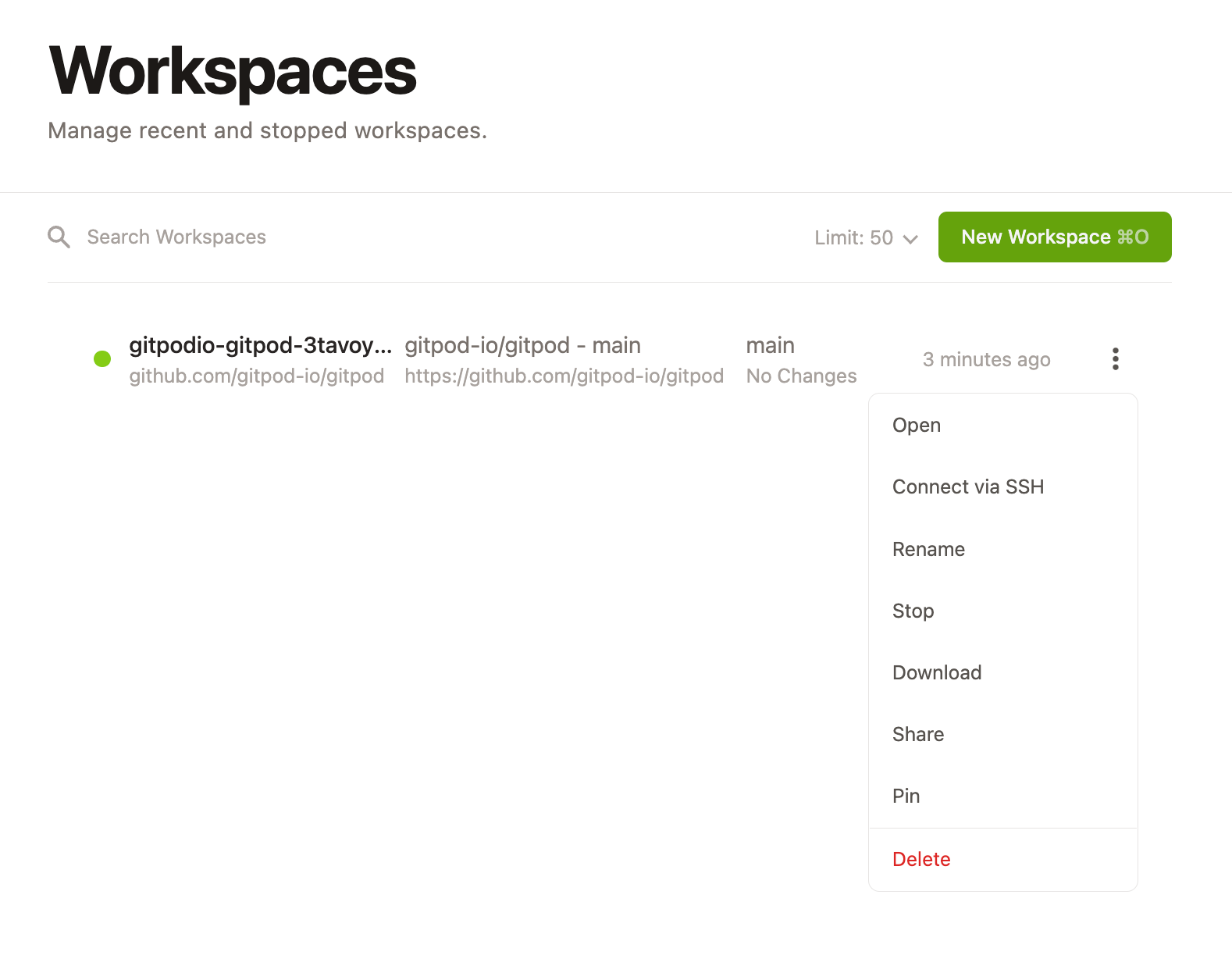 Accessing an SSH key from the workspace list