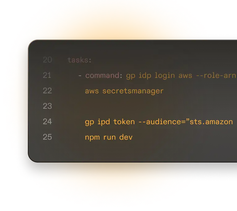 Stylized code-block containing a github workflow yaml file and a soft, orange glow behind it.