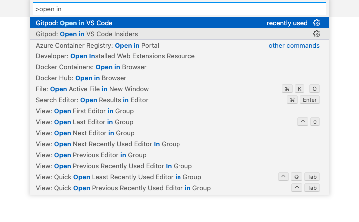 Open VS Code via the Command Palette