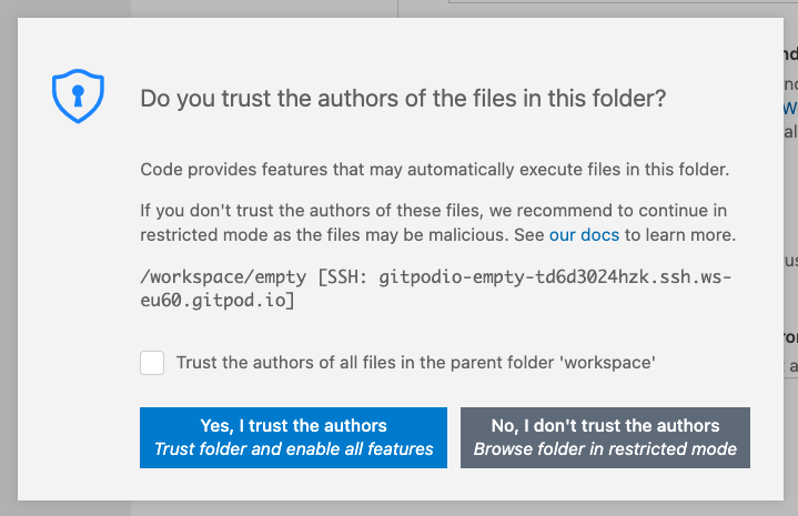 The VS Code Workspace Trust popup
