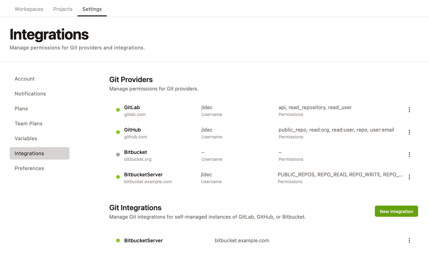 Bitbucket Server integration and connection in Gitpod settings