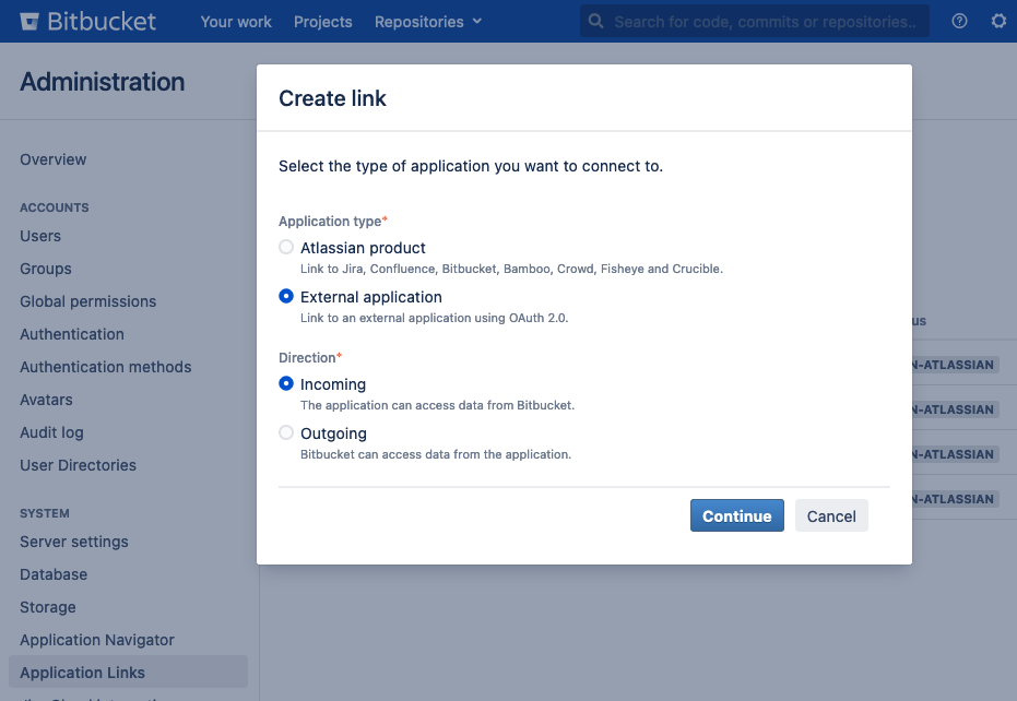 Bitbucket Server new OAuth2 application link