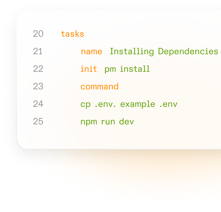 Stylized cards showing our the resources you are able to use on Gitpod. Up to 8 core CPU, 50 gb storage, and 16 gb memory.