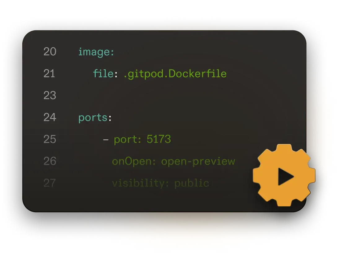 Stylized code-block containing a github workflow yaml file and a soft, orange glow behind it.